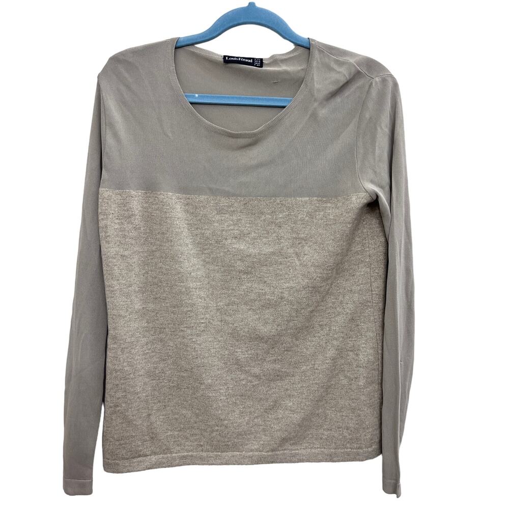 Louis Feraud Pullover Knit Sweater Long Sleeve Crewneck Wool Blend Brown Size 8